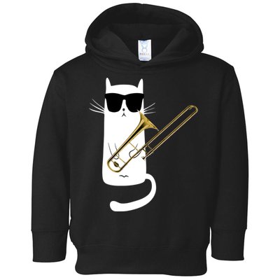 Funny Cat Wearing Sunglasses Playing Trombone Toddler Hoodie
