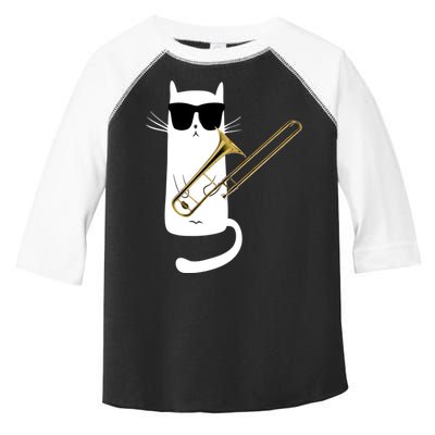 Funny Cat Wearing Sunglasses Playing Trombone Toddler Fine Jersey T-Shirt
