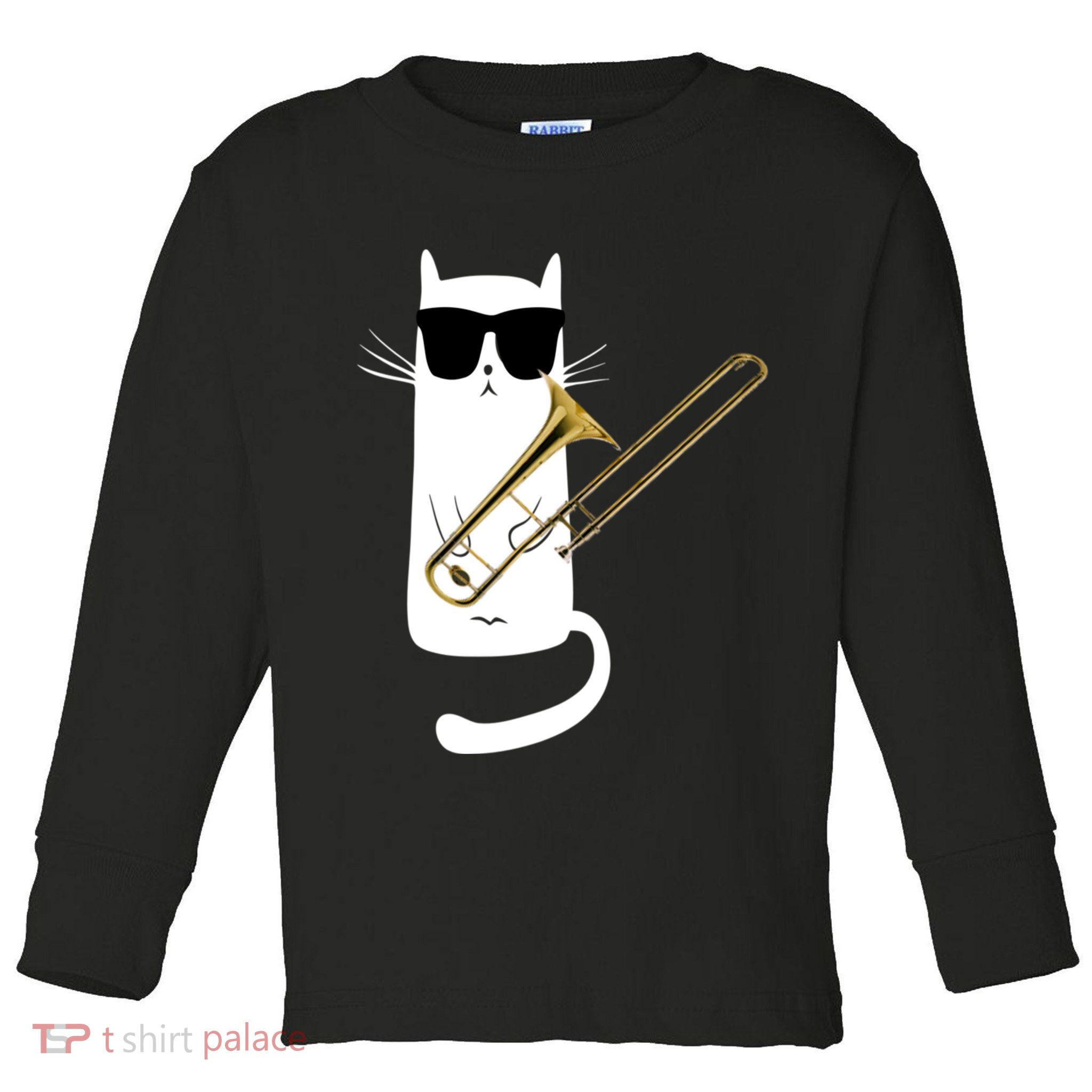 Funny Cat Wearing Sunglasses Playing Trombone Toddler Long Sleeve Shirt