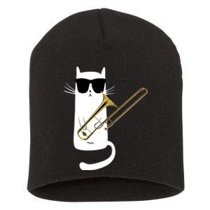 Funny Cat Wearing Sunglasses Playing Trombone Short Acrylic Beanie