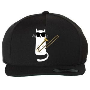 Funny Cat Wearing Sunglasses Playing Trombone Wool Snapback Cap