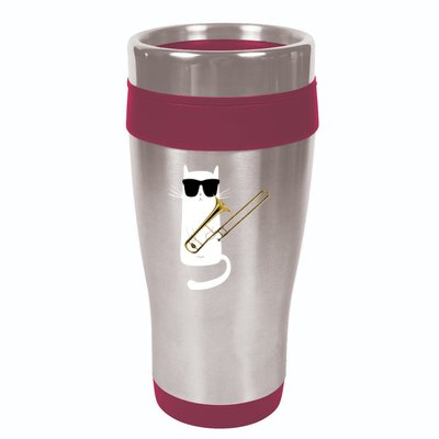 Funny Cat Wearing Sunglasses Playing Trombone 16oz Travel Tumbler