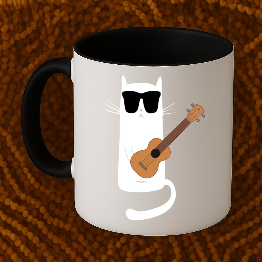 Funny Cat Wearing Sunglasses Playing Ukulele Mug