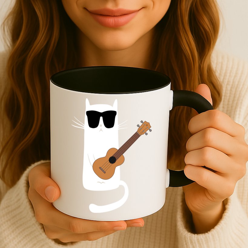 Funny Cat Wearing Sunglasses Playing Ukulele Mug