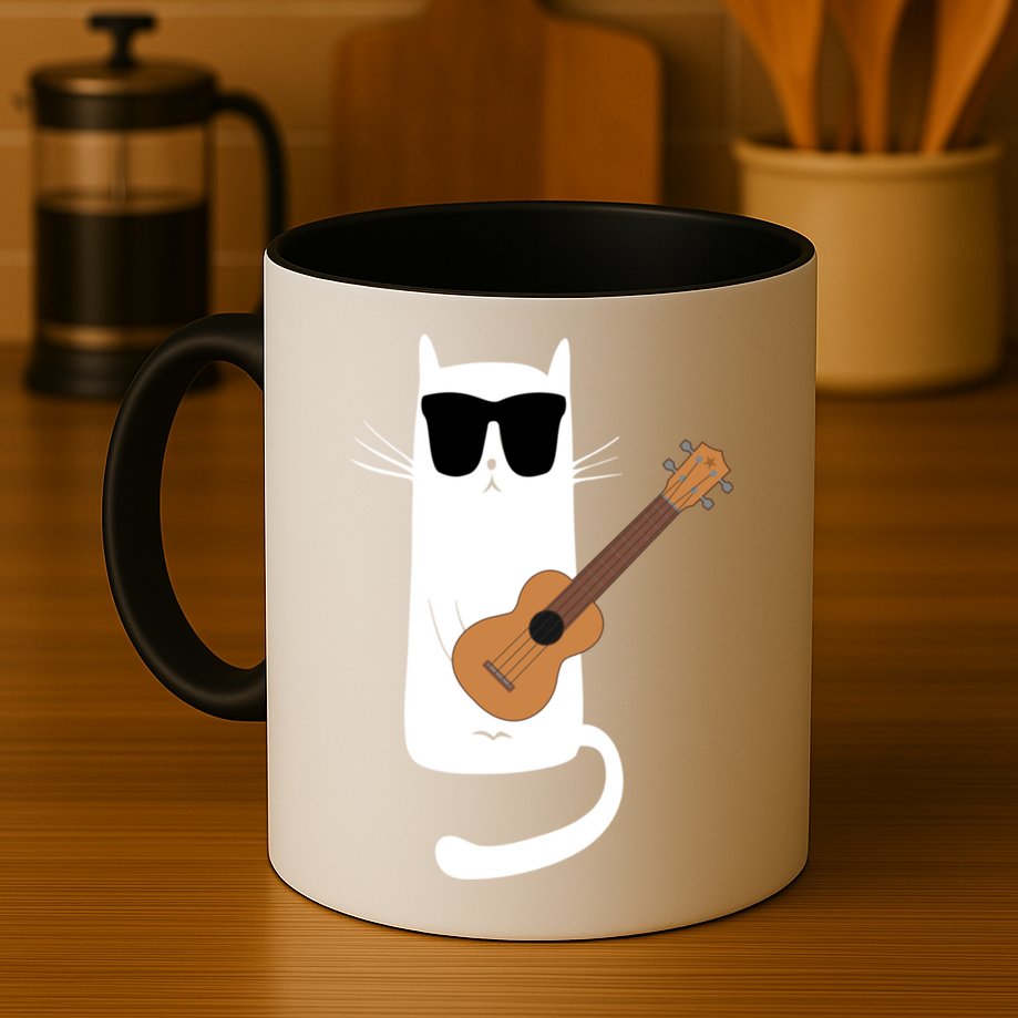 Funny Cat Wearing Sunglasses Playing Ukulele Mug