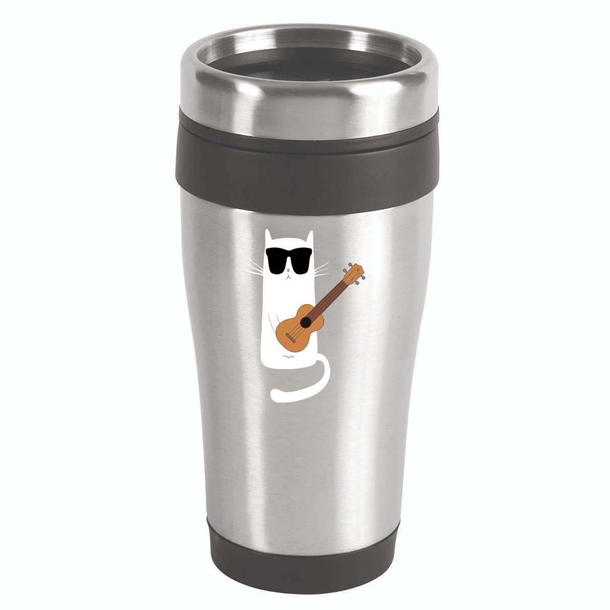 Funny Cat Wearing Sunglasses Playing Ukulele 16oz Travel Tumbler