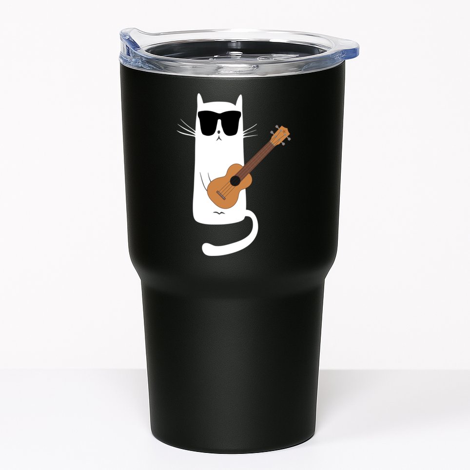 Funny Cat Wearing Sunglasses Playing Ukulele Tumbler