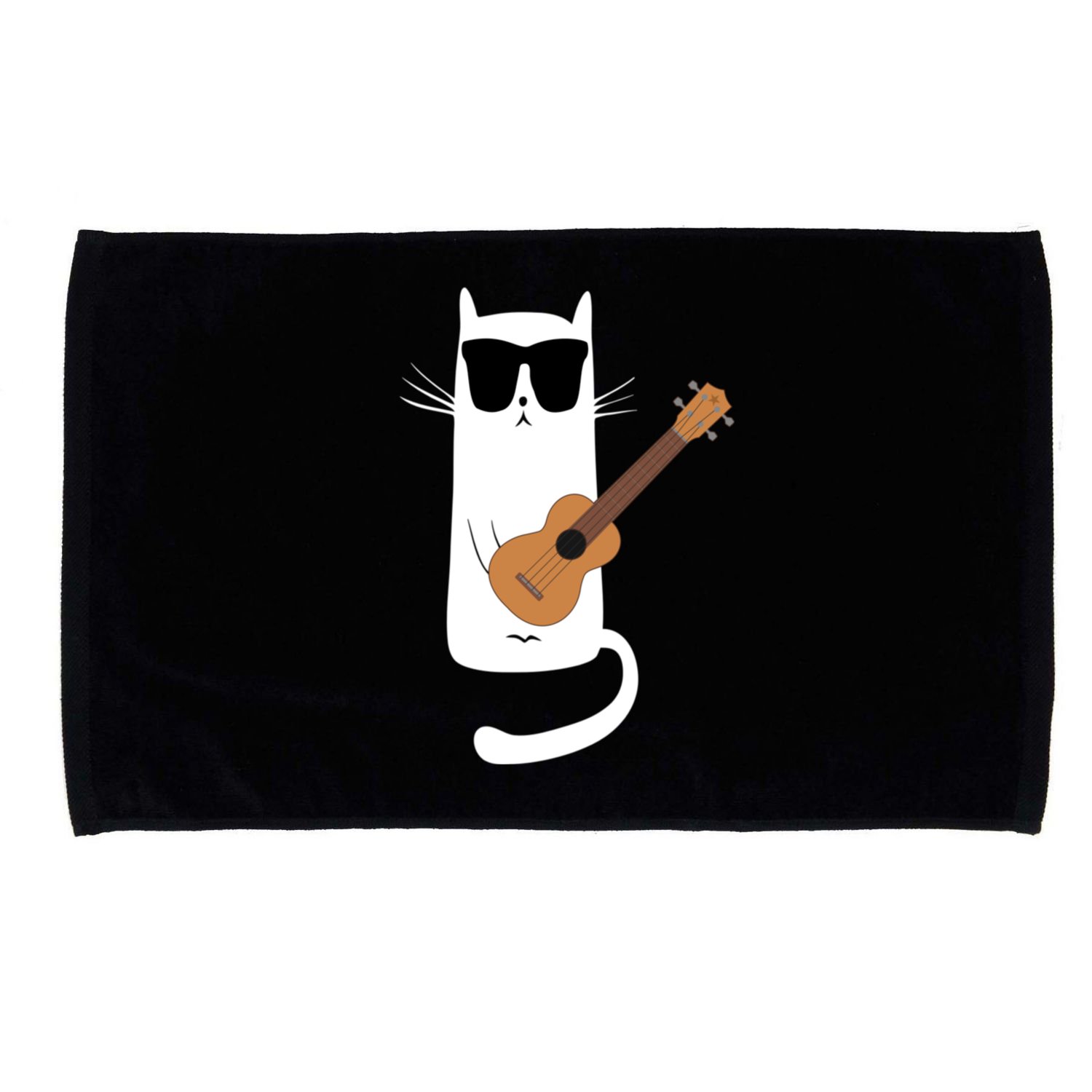 Funny Cat Wearing Sunglasses Playing Ukulele Microfiber Hand Towel
