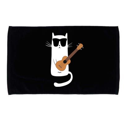 Funny Cat Wearing Sunglasses Playing Ukulele Microfiber Hand Towel