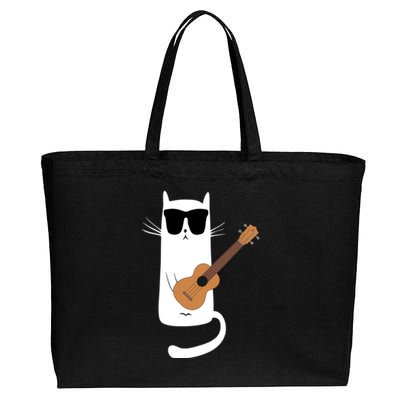 Funny Cat Wearing Sunglasses Playing Ukulele Cotton Canvas Jumbo Tote