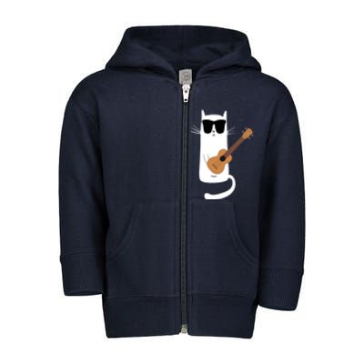 Funny Cat Wearing Sunglasses Playing Ukulele Toddler Zip Fleece Hoodie