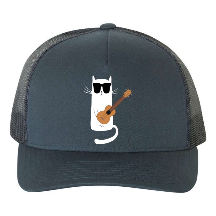 Funny Cat Wearing Sunglasses Playing Ukulele Yupoong Adult 5-Panel Trucker Hat