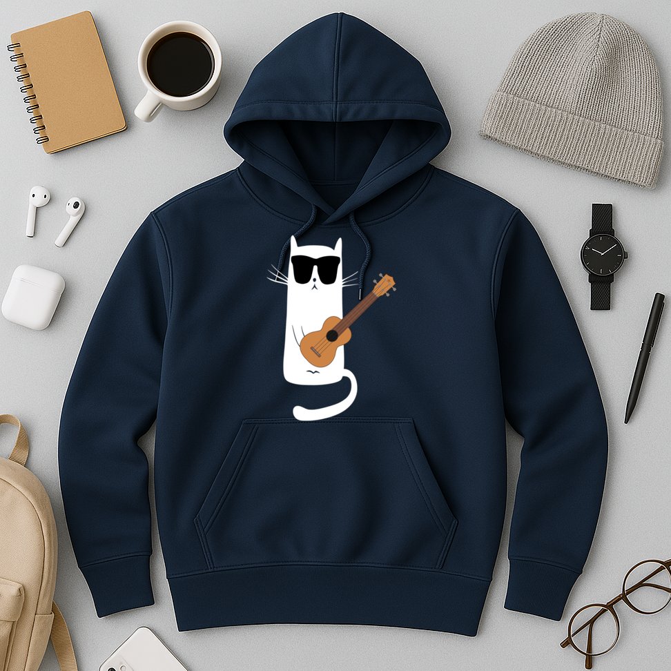 Funny Cat Wearing Sunglasses Playing Ukulele Hoodie