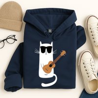 Funny Cat Wearing Sunglasses Playing Ukulele Hoodie