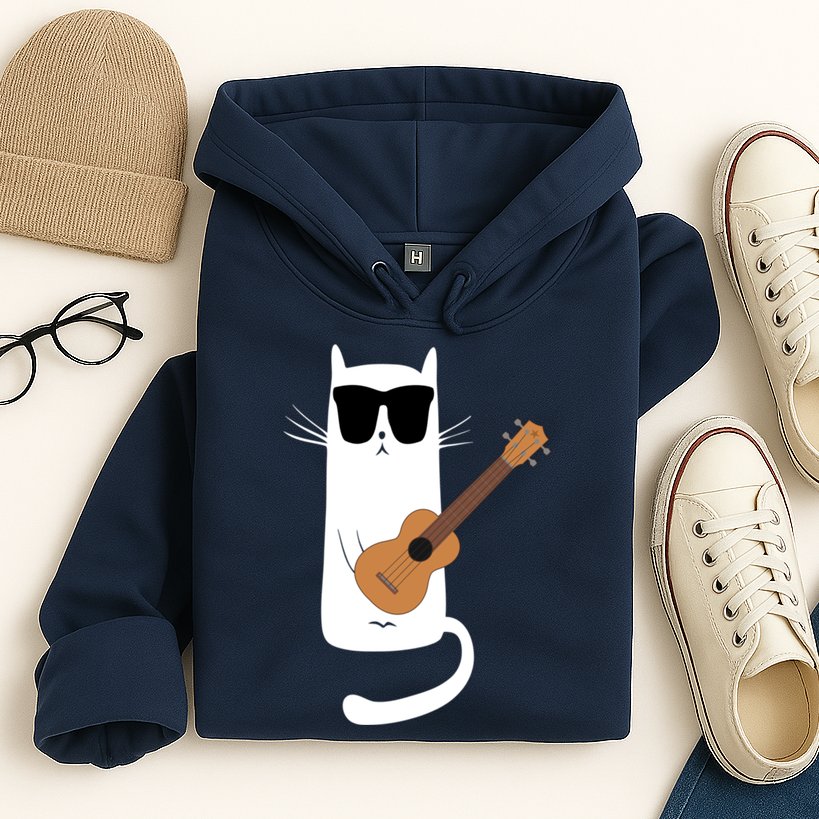 Funny Cat Wearing Sunglasses Playing Ukulele Hoodie