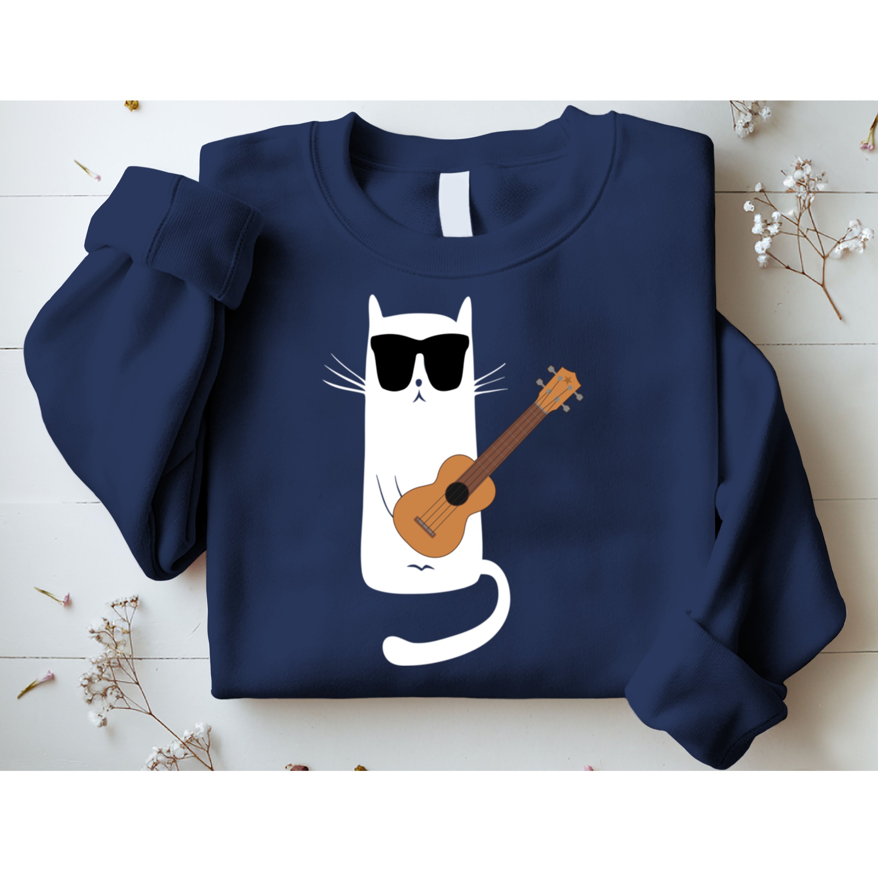Funny Cat Wearing Sunglasses Playing Ukulele Sweatshirt
