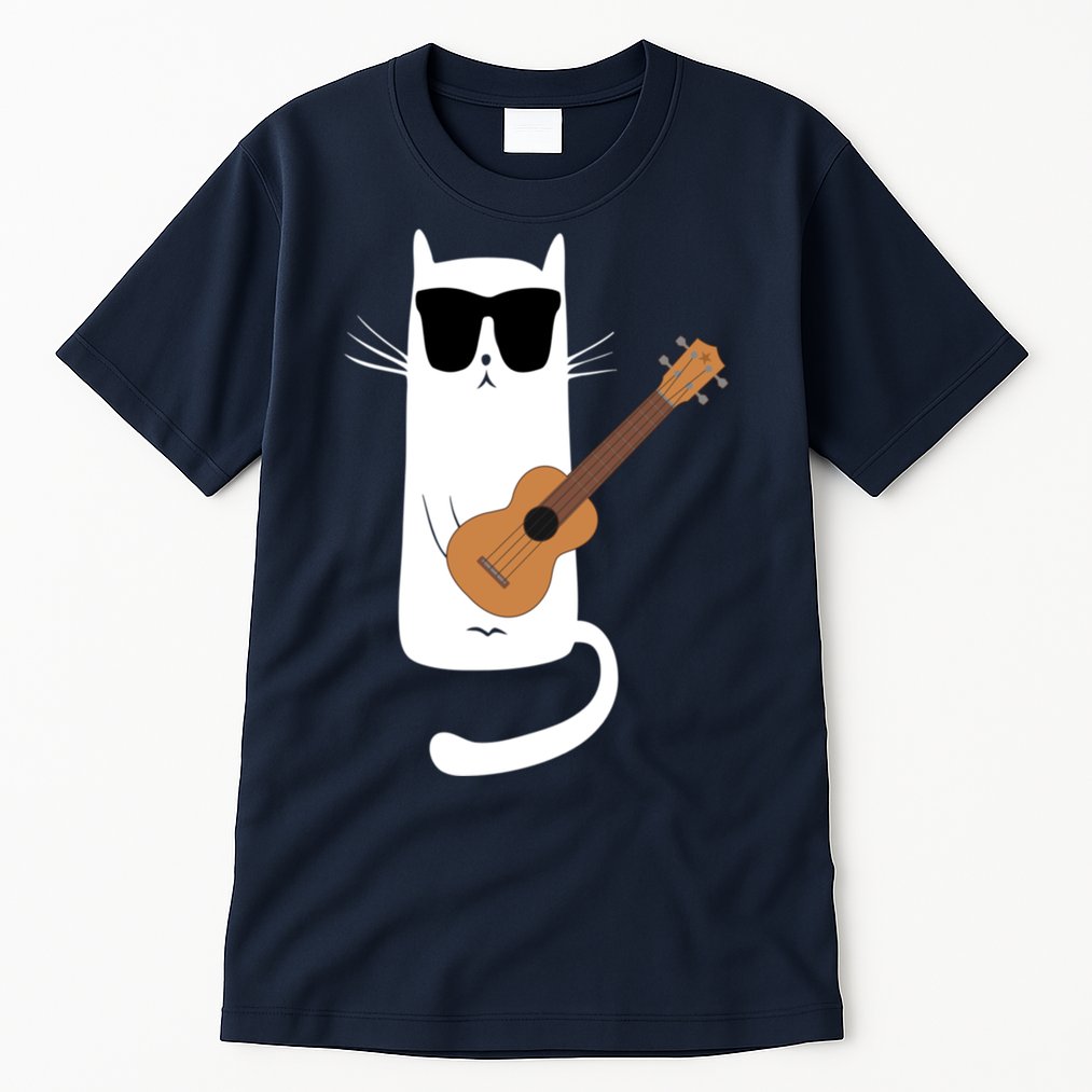 Funny Cat Wearing Sunglasses Playing Ukulele Tall T-Shirt