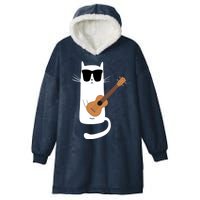 Funny Cat Wearing Sunglasses Playing Ukulele Hooded Wearable Blanket