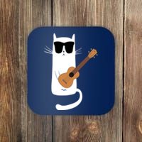 Funny Cat Wearing Sunglasses Playing Ukulele Coaster