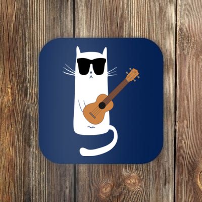 Funny Cat Wearing Sunglasses Playing Ukulele Coaster