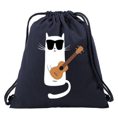 Funny Cat Wearing Sunglasses Playing Ukulele Drawstring Bag