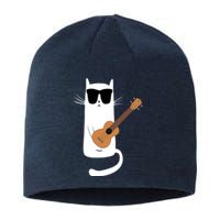 Funny Cat Wearing Sunglasses Playing Ukulele Sustainable Beanie