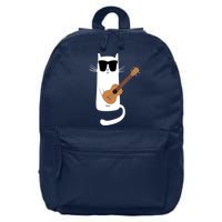 Funny Cat Wearing Sunglasses Playing Ukulele 16 in Basic Backpack