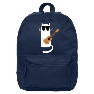 Funny Cat Wearing Sunglasses Playing Ukulele 16 in Basic Backpack