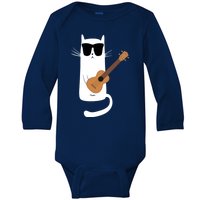 Funny Cat Wearing Sunglasses Playing Ukulele Baby Long Sleeve Bodysuit