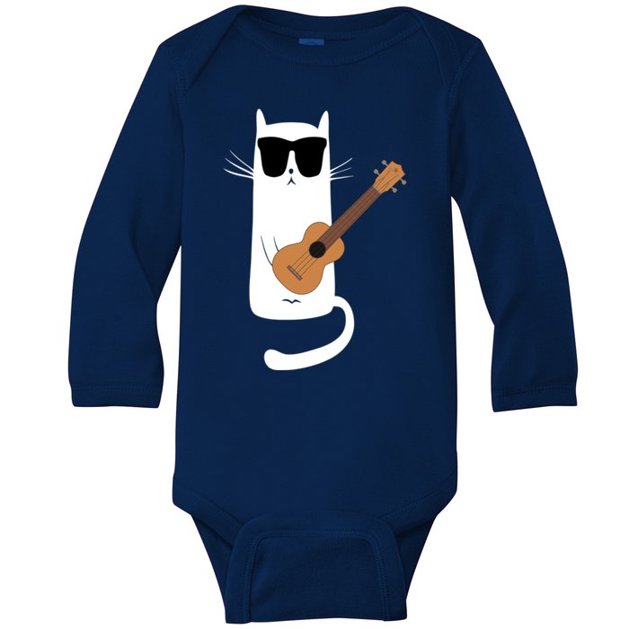 Funny Cat Wearing Sunglasses Playing Ukulele Baby Long Sleeve Bodysuit