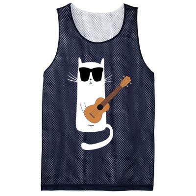 Funny Cat Wearing Sunglasses Playing Ukulele Mesh Reversible Basketball Jersey Tank