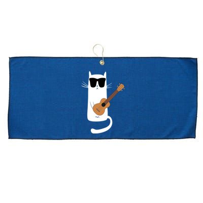 Funny Cat Wearing Sunglasses Playing Ukulele Large Microfiber Waffle Golf Towel