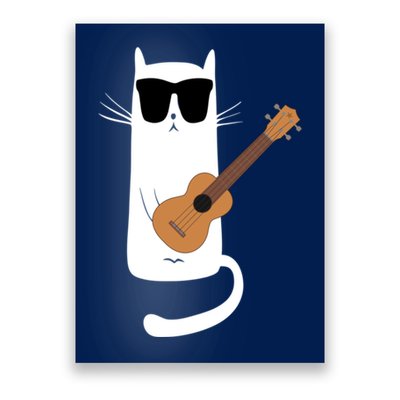 Funny Cat Wearing Sunglasses Playing Ukulele Poster