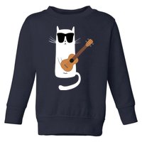 Funny Cat Wearing Sunglasses Playing Ukulele Toddler Sweatshirt