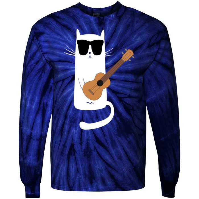 Funny Cat Wearing Sunglasses Playing Ukulele Tie-Dye Long Sleeve Shirt