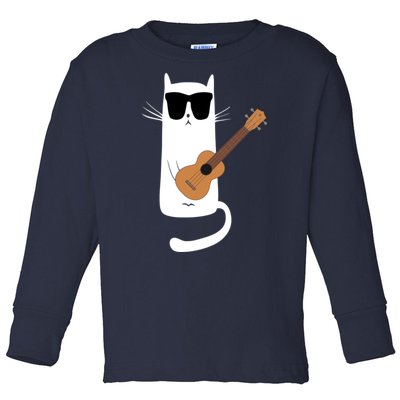 Funny Cat Wearing Sunglasses Playing Ukulele Toddler Long Sleeve Shirt