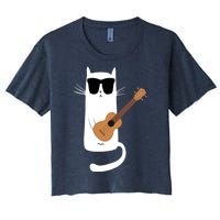 Funny Cat Wearing Sunglasses Playing Ukulele Women's Crop Top Tee