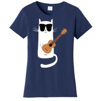 Funny Cat Wearing Sunglasses Playing Ukulele Women's T-Shirt