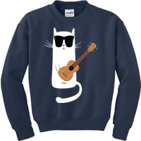 Funny Cat Wearing Sunglasses Playing Ukulele Kids Sweatshirt