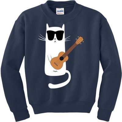 Funny Cat Wearing Sunglasses Playing Ukulele Kids Sweatshirt