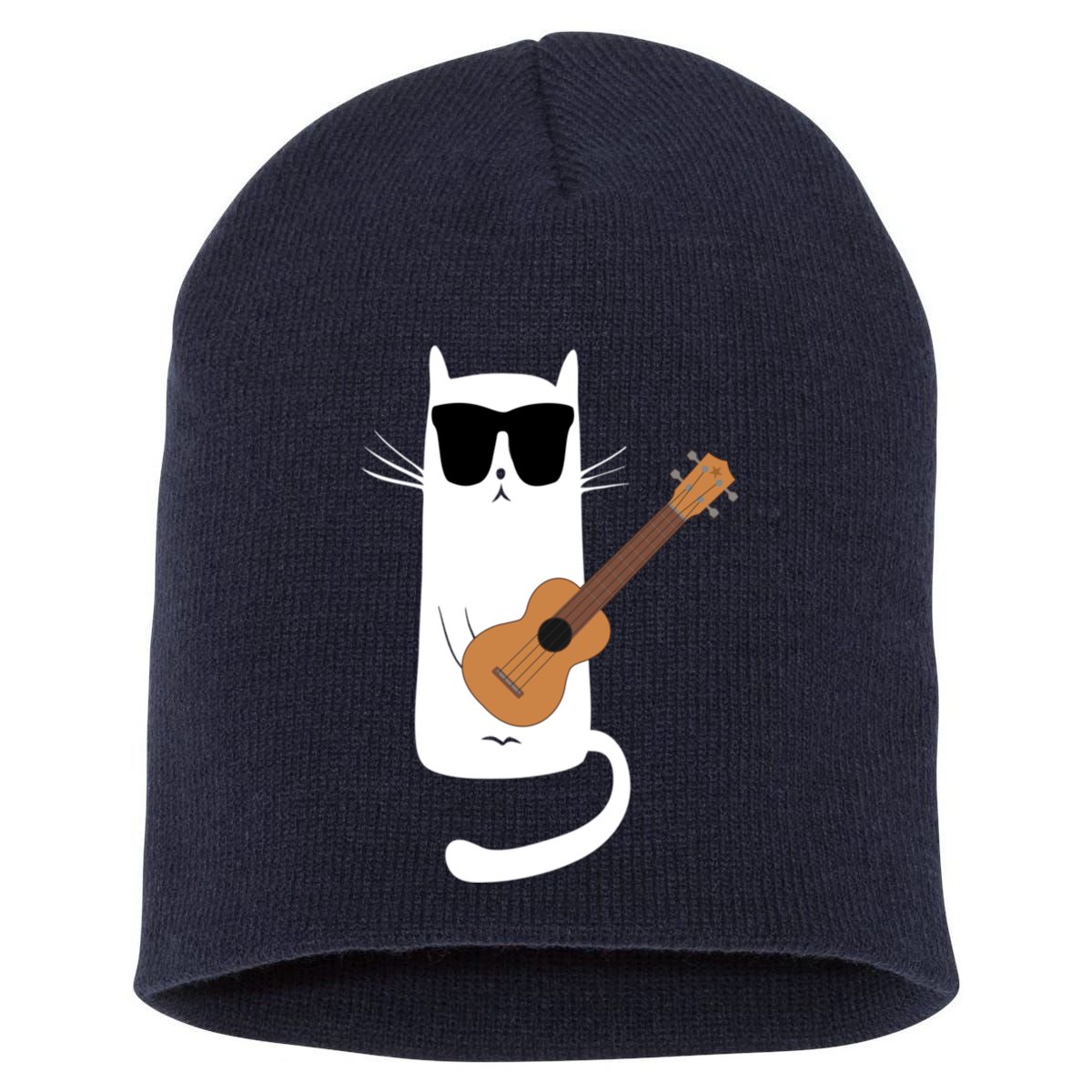 Funny Cat Wearing Sunglasses Playing Ukulele Short Acrylic Beanie