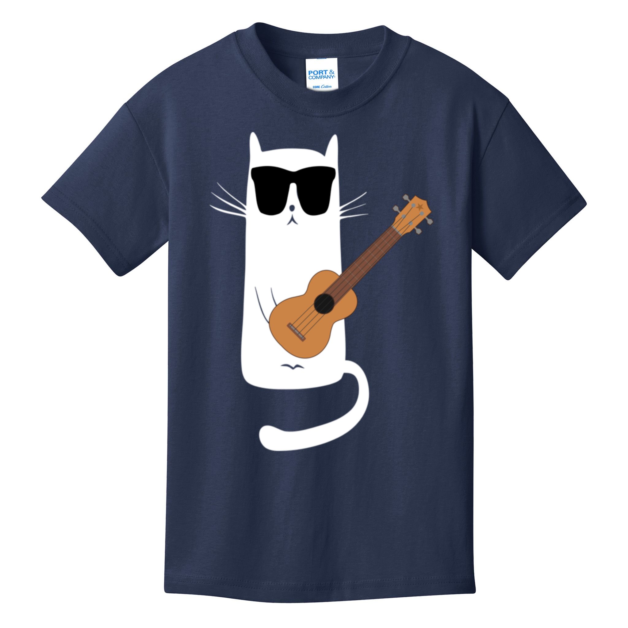 Funny Cat Wearing Sunglasses Playing Ukulele Kids T-Shirt