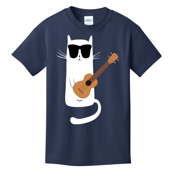 Funny Cat Wearing Sunglasses Playing Ukulele Kids T-Shirt