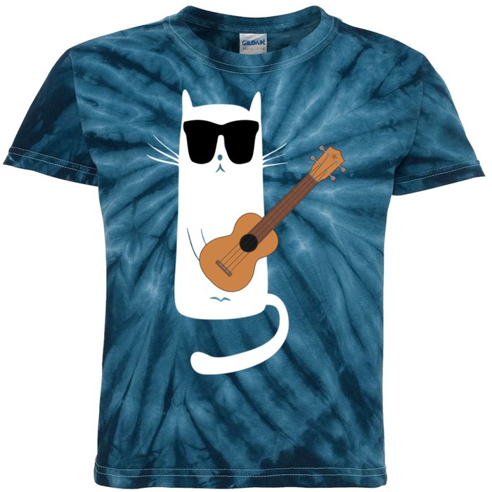 Funny Cat Wearing Sunglasses Playing Ukulele Kids Tie-Dye T-Shirt