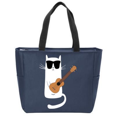 Funny Cat Wearing Sunglasses Playing Ukulele Zip Tote Bag