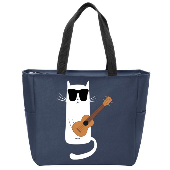 Funny Cat Wearing Sunglasses Playing Ukulele Zip Tote Bag