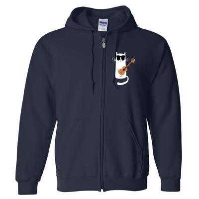 Funny Cat Wearing Sunglasses Playing Ukulele Full Zip Hoodie