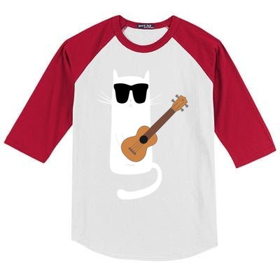 Funny Cat Wearing Sunglasses Playing Ukulele Kids Colorblock Raglan Jersey