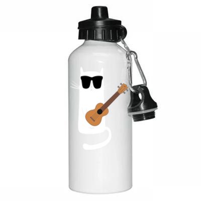 Funny Cat Wearing Sunglasses Playing Ukulele Aluminum Water Bottle