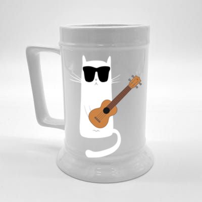 Funny Cat Wearing Sunglasses Playing Ukulele Beer Stein